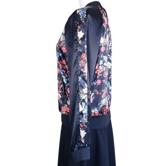 No Boundaries Black Floral Poly Zip Bomber Jacket Size Jr. 11-13 Fits Women M - Picture 6 of 10